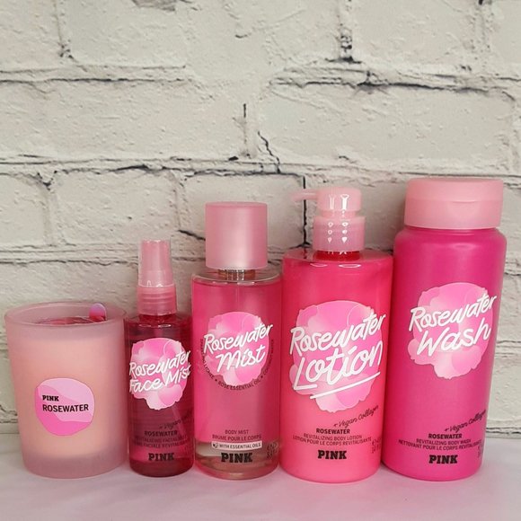 VICTORIA'S SECRET PINK ROSEWATER REVITALIZE BODY CARE 5-PIECE SET NEW - Picture 2 of 16